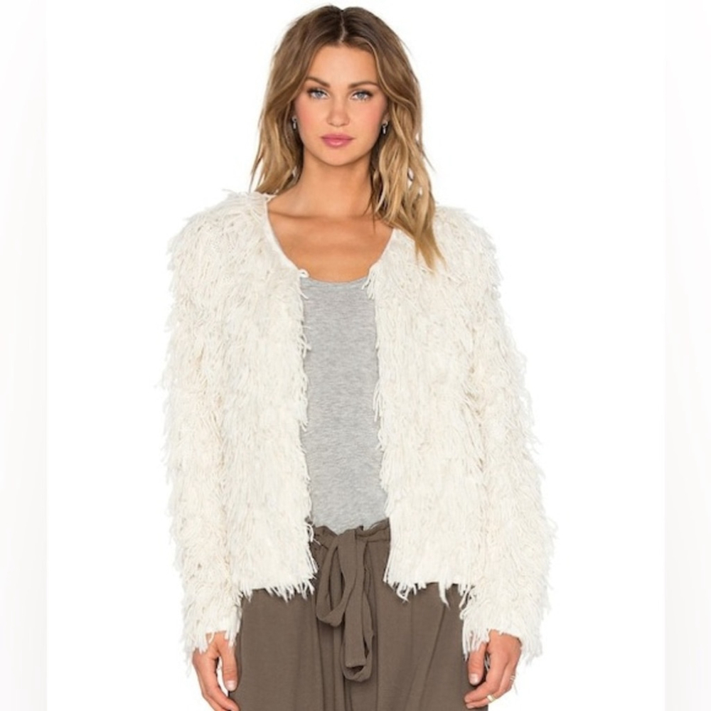 Ulla Johnson Tomo Alpaca Fringe Cardigan Cream